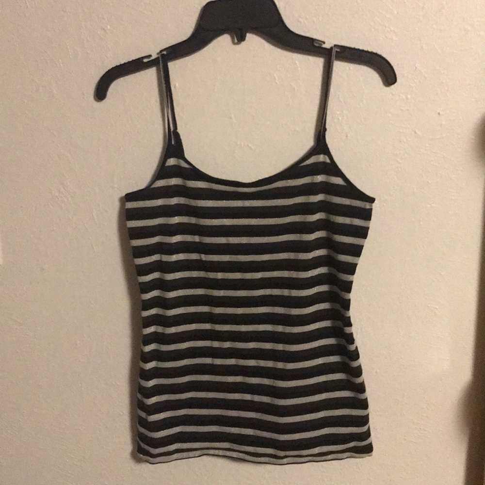 LOFT Black and Silver Striped Tank Top Size- M